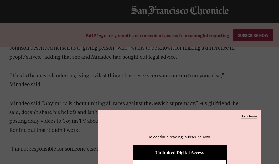 Scrrenshot from SF Chronicle